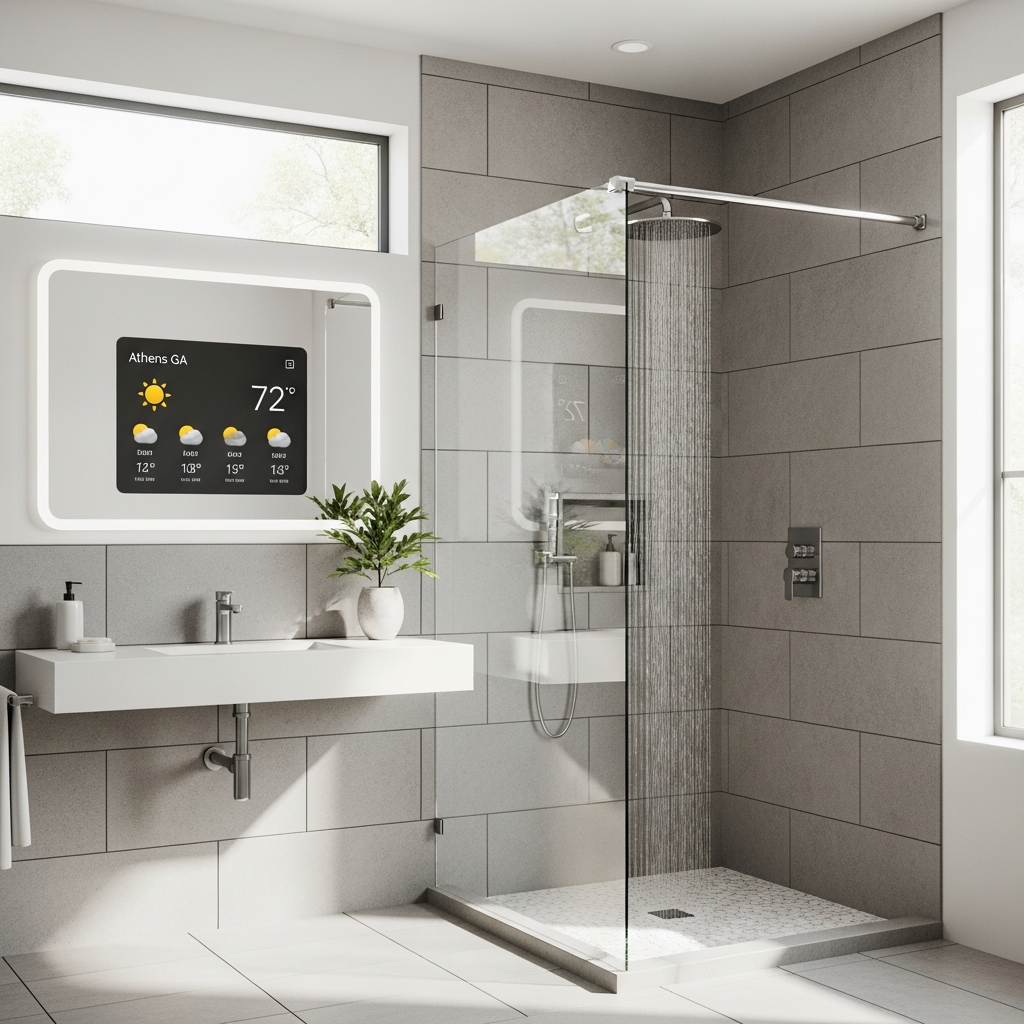 Modern bathroom remodel in Athens, GA with smart home features by sHomeRepair