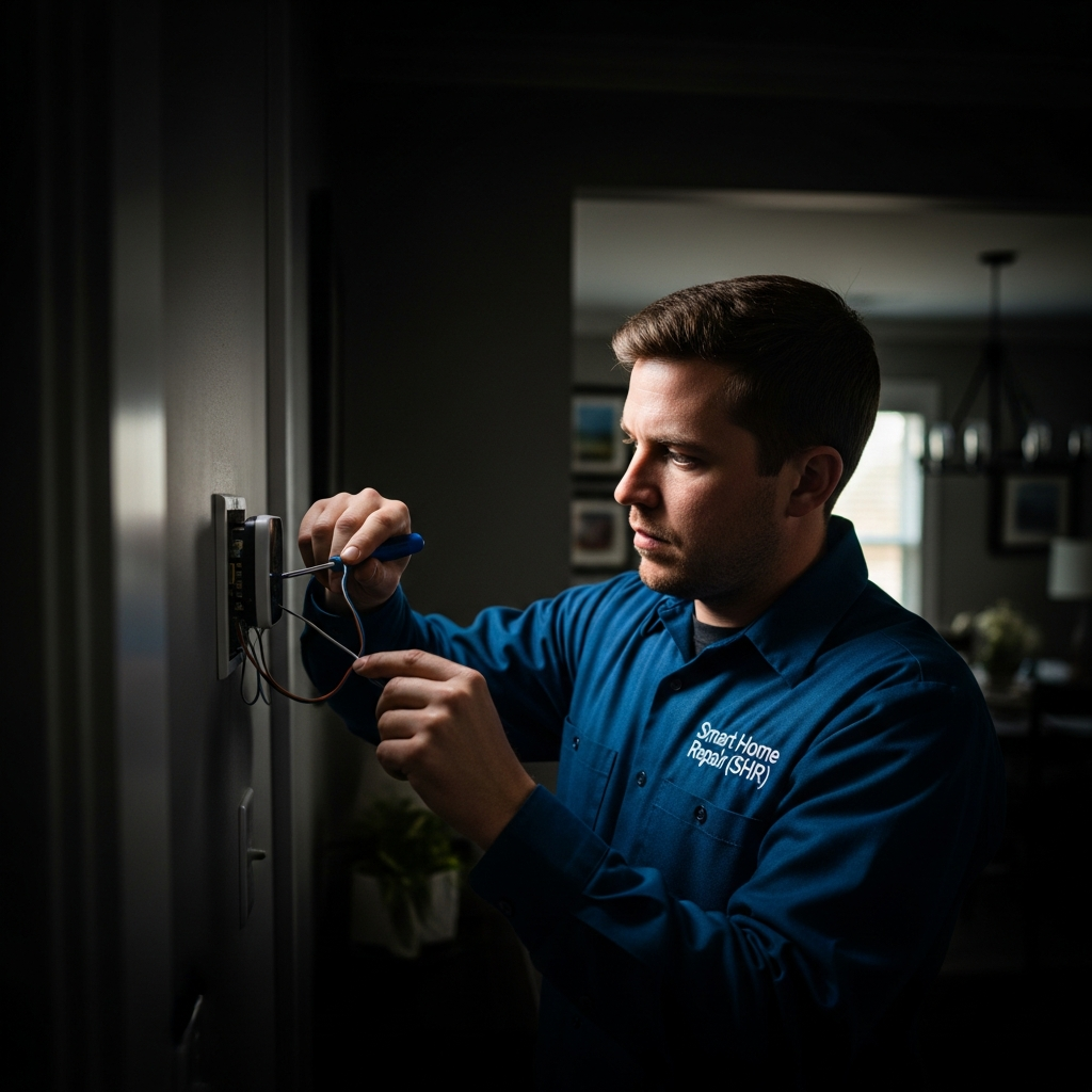 Smart Home Repair handyman installing a smart thermostat in an Athens, GA home.