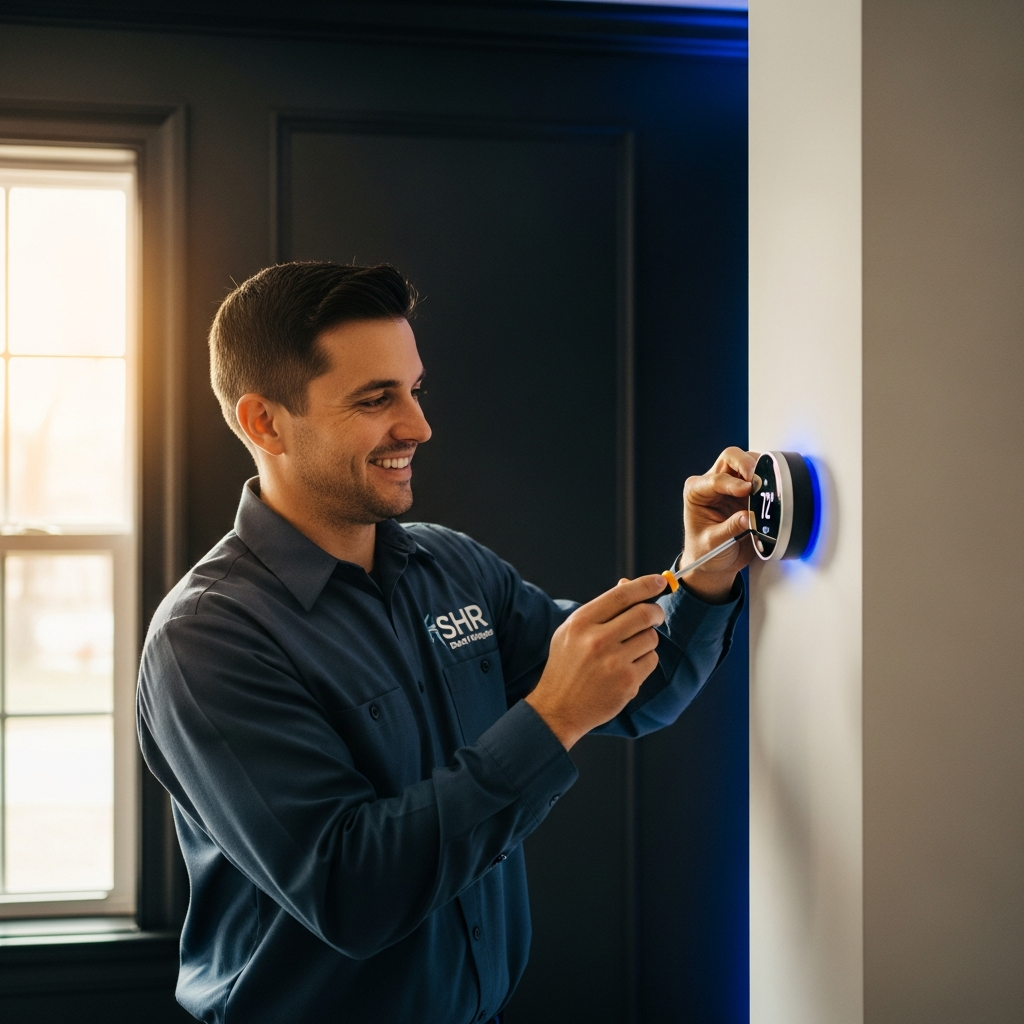 Smart Home Repair handyman installing a smart thermostat in an Athens, GA home.