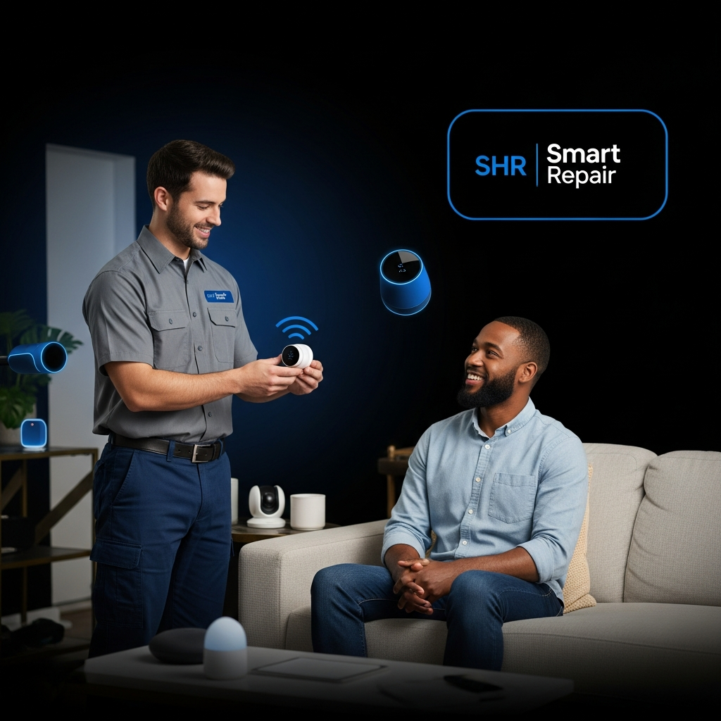 Smart Home Repair technician installing a smart thermostat in Athens, GA home.