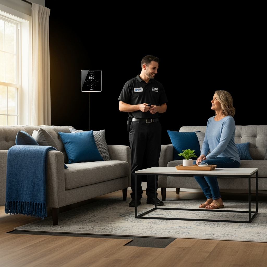 Smart Home Repair service technician discussing smart thermostat options with a homeowner in Athens, GA