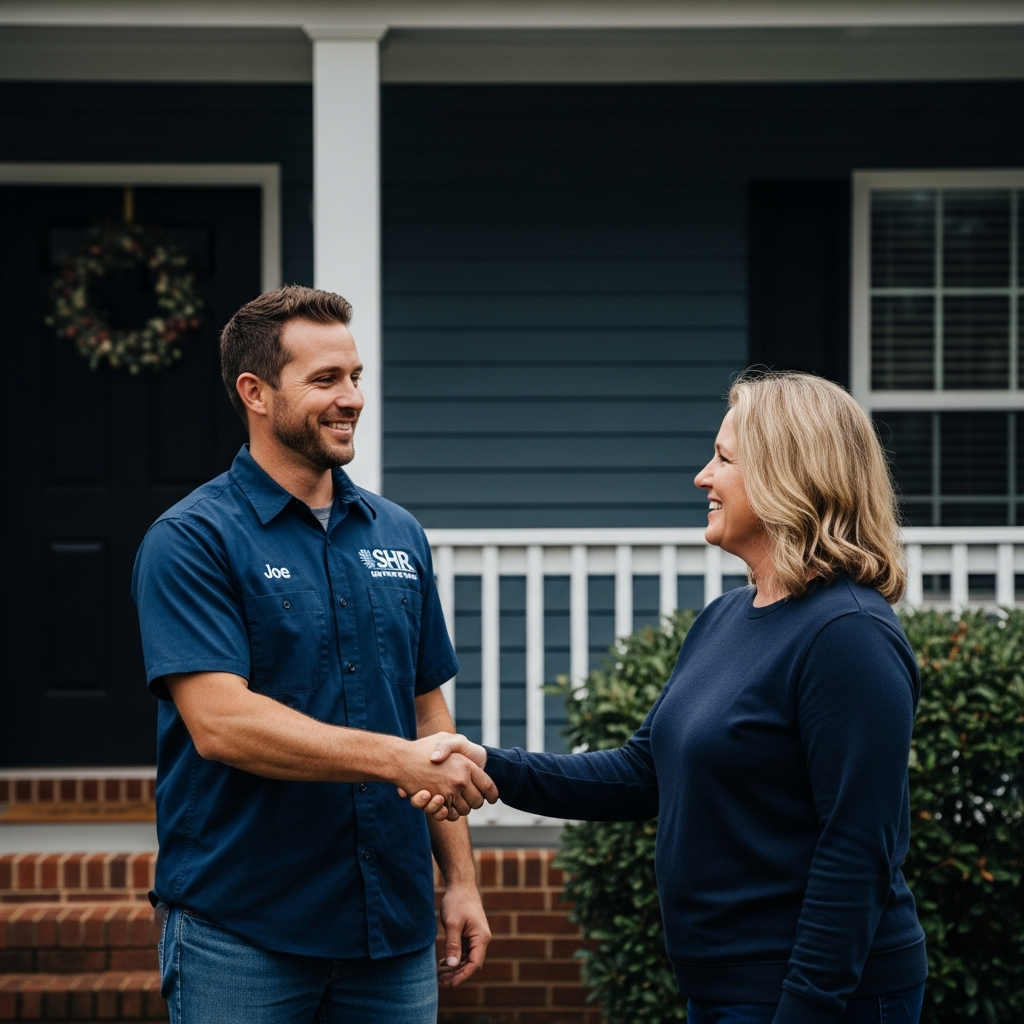 Smart Home Repair handyman shaking hands with a happy homeowner in Athens, GA.