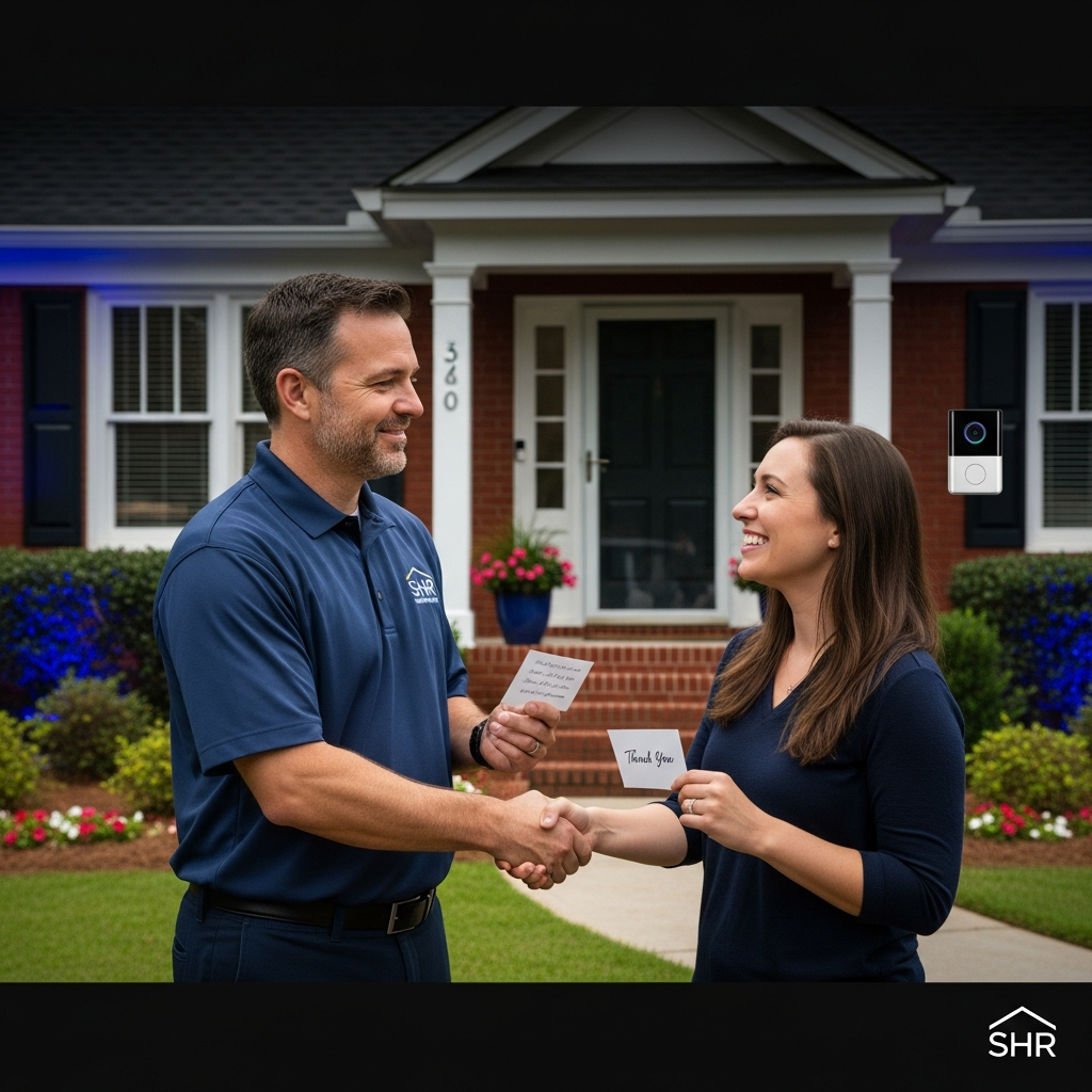 Smart Home Repair owner Joe shaking hands with a happy customer in Athens, GA