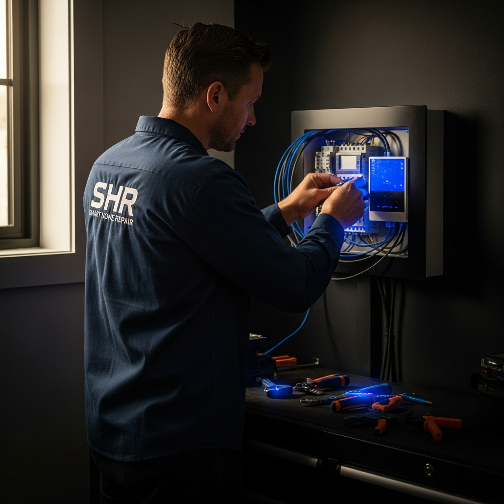 Smart Home Repair electrician installing smart electrical panel in Athens, GA
