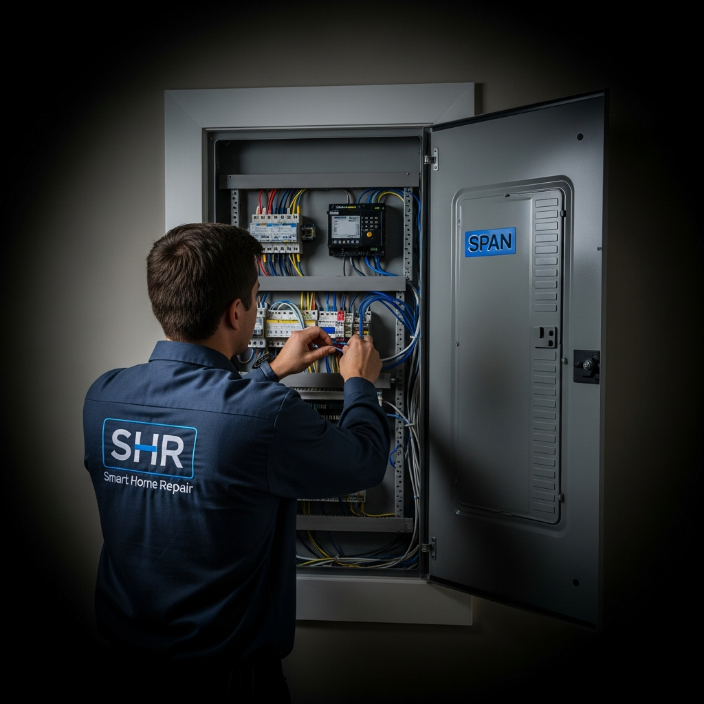 Smart Home Repair (SHR) installing a SPAN smart electrical panel in Athens, GA. Professional installation.