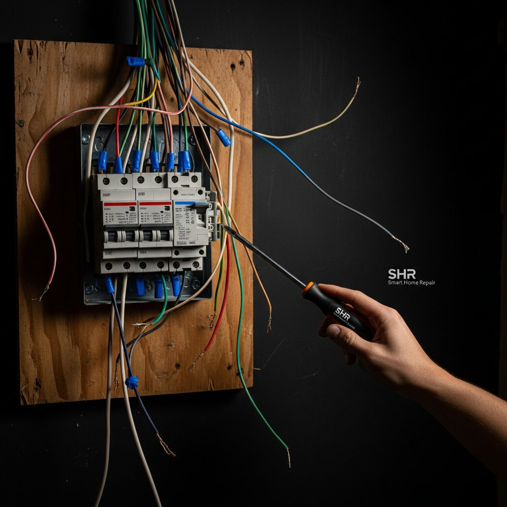 Unsafe DIY Electrical Panel with Exposed Wires - Call Smart Home Repair (SHR) in Athens, GA