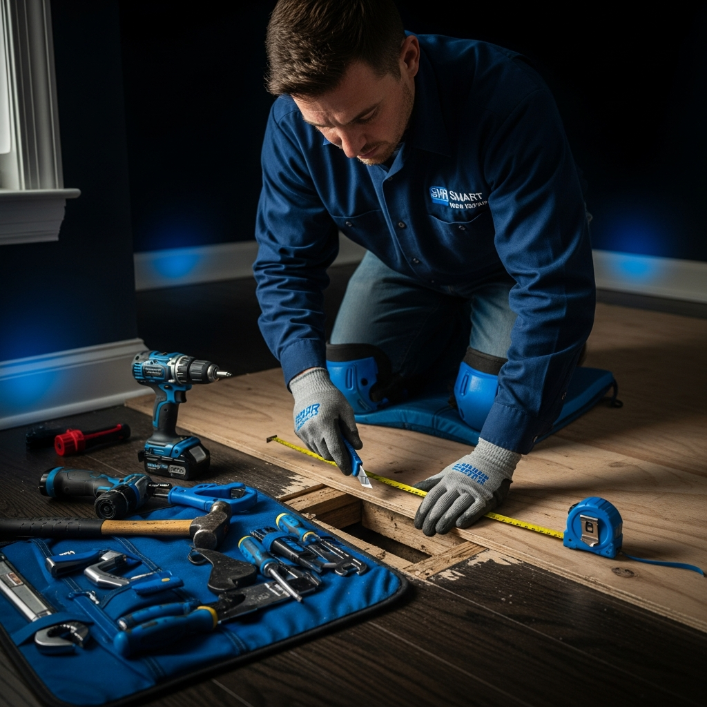 Handyman repairing subfloor in Athens, GA home, Smart Home Repair