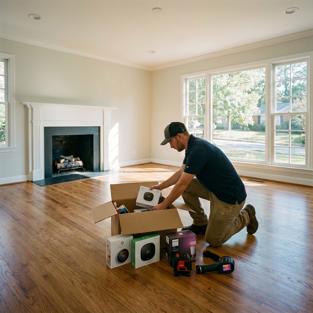 Homeowner in Athens GA using augmented reality app for home improvement project