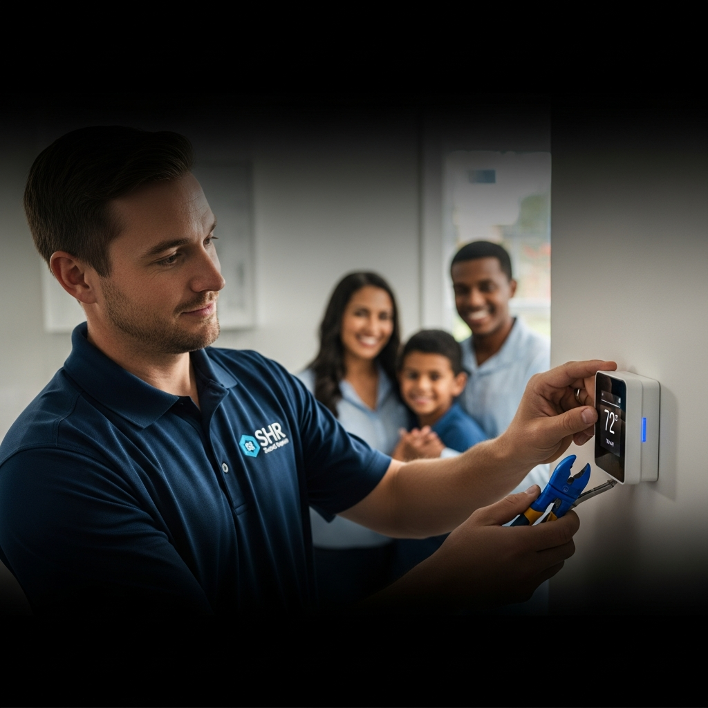 Smart Home Repair technician installing a smart thermostat in an Athens, GA home.