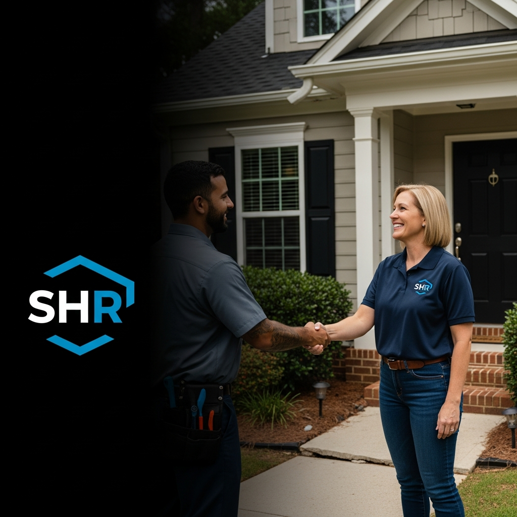 Handyman shaking hands with homeowner in Athens, GA representing Smart Home Repair services.