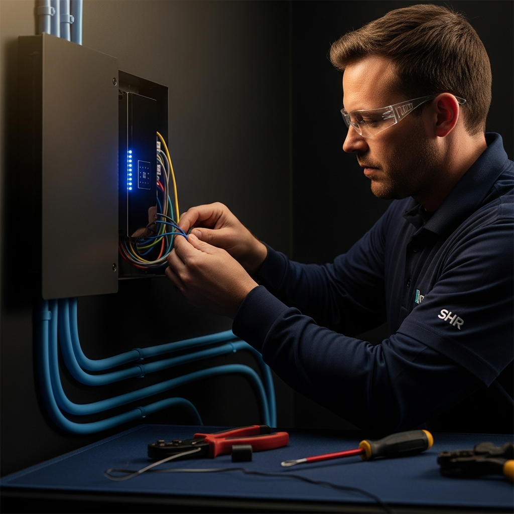 Smart Home Repair electrician installing a smart electrical panel in Athens, GA