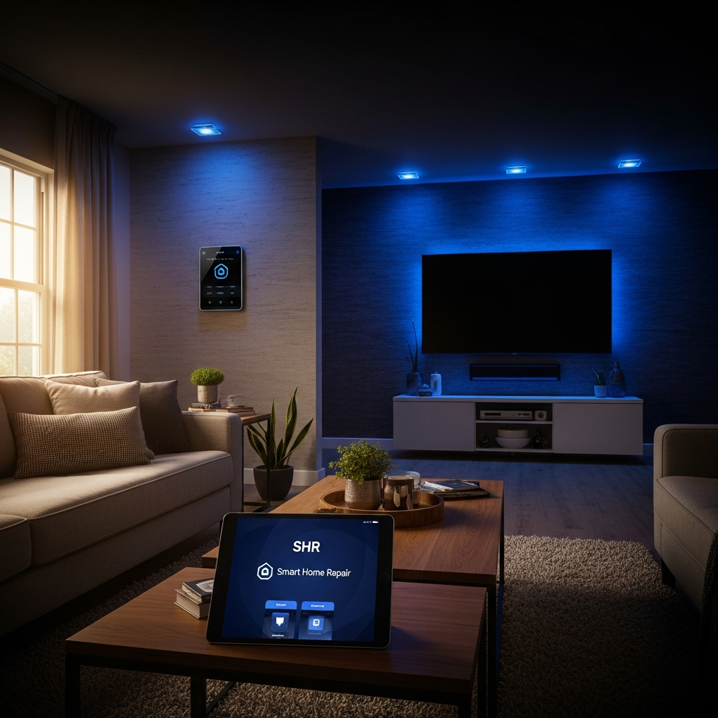 Smart Home Repair: Smart Home Technology in a Modern Living Room in Athens, GA