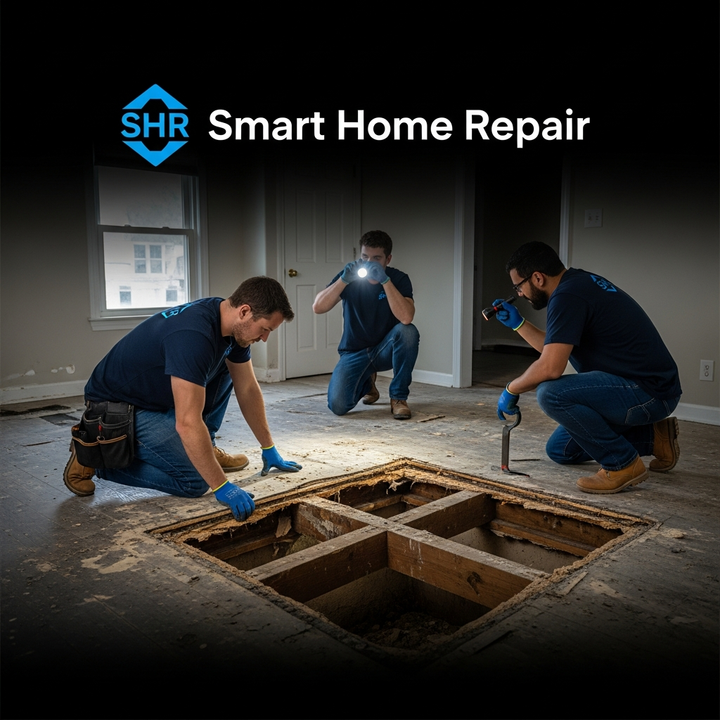 Rotten subfloor being repaired by Smart Home Repair in Athens, GA