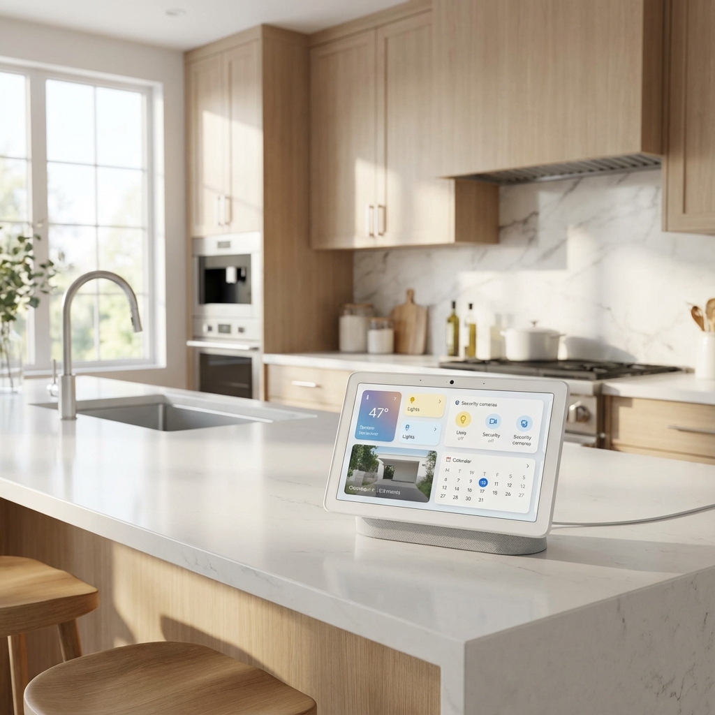 Google Nest Hub Installed in a Modern Kitchen